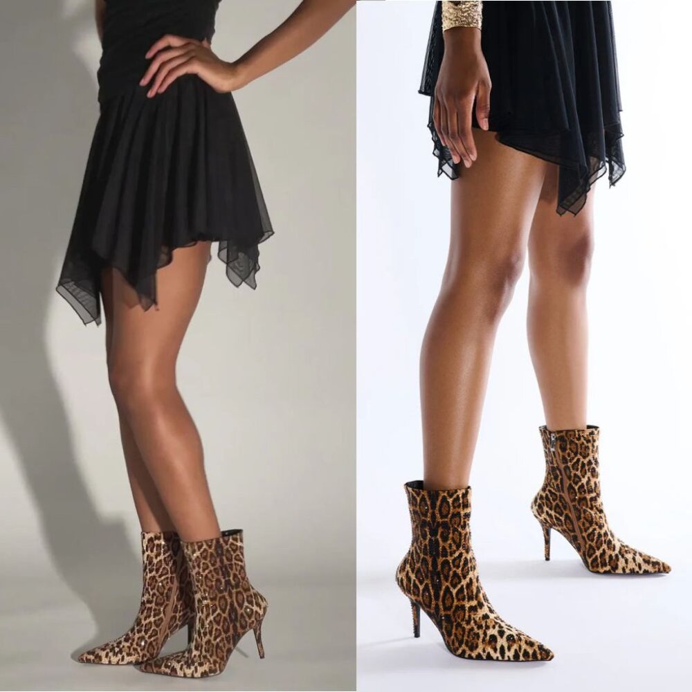 AZALEA WANG Chaundra Stiletto Bootie Size 7.5 Cheetah Animal Embellished NEW - Picture 17 of 17